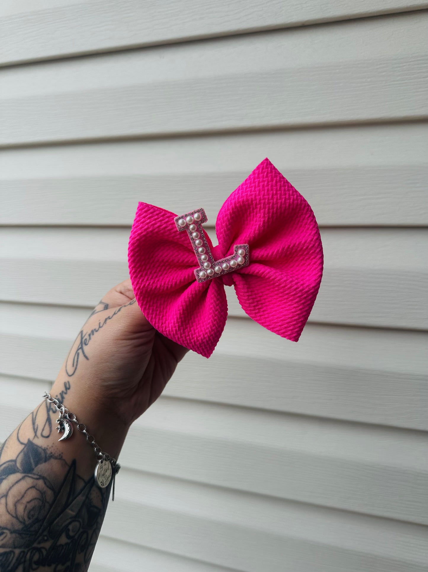 Pink Pearl Single Letter Clip on