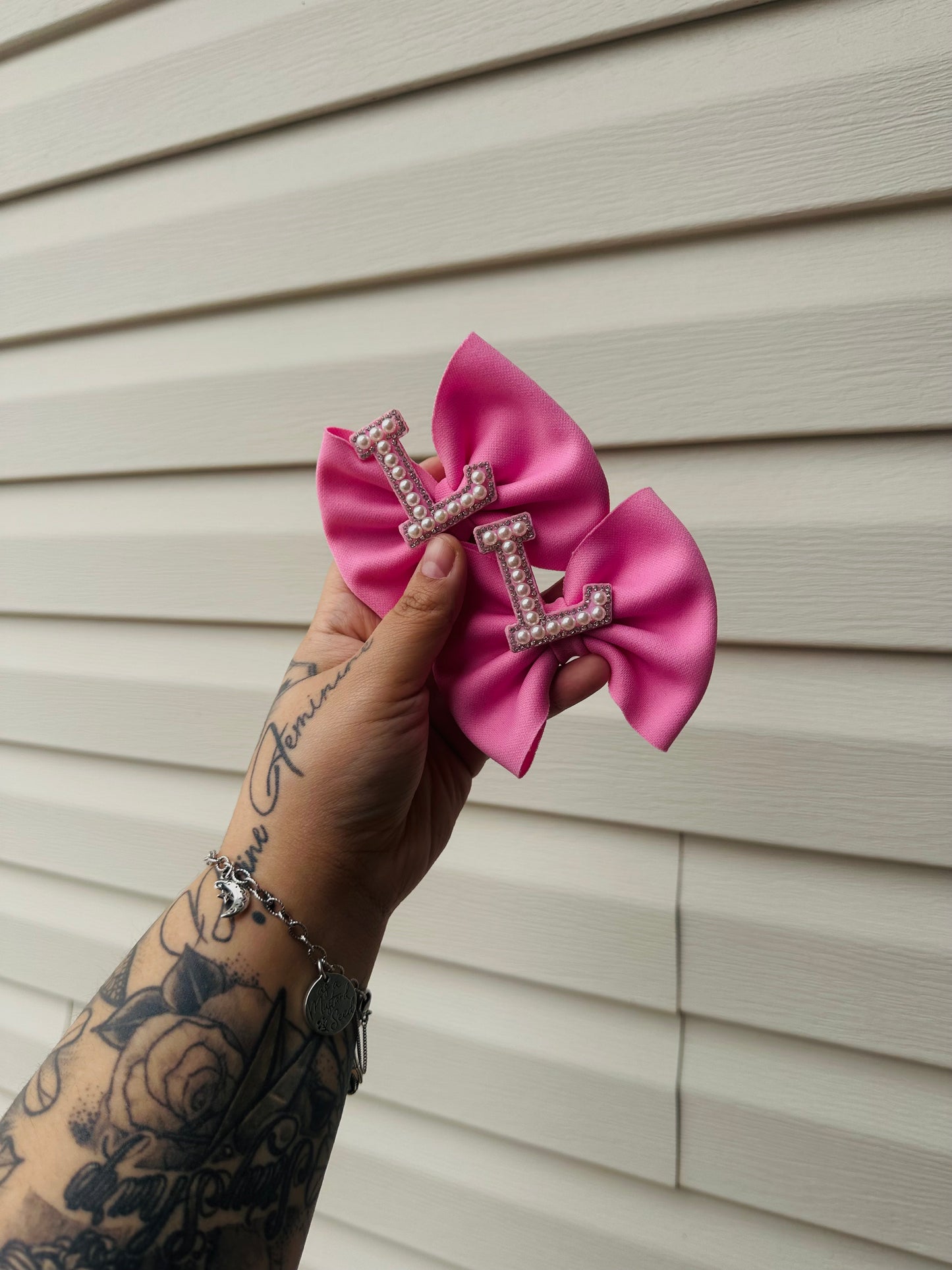 Pink Pearl Single Letter Clip on