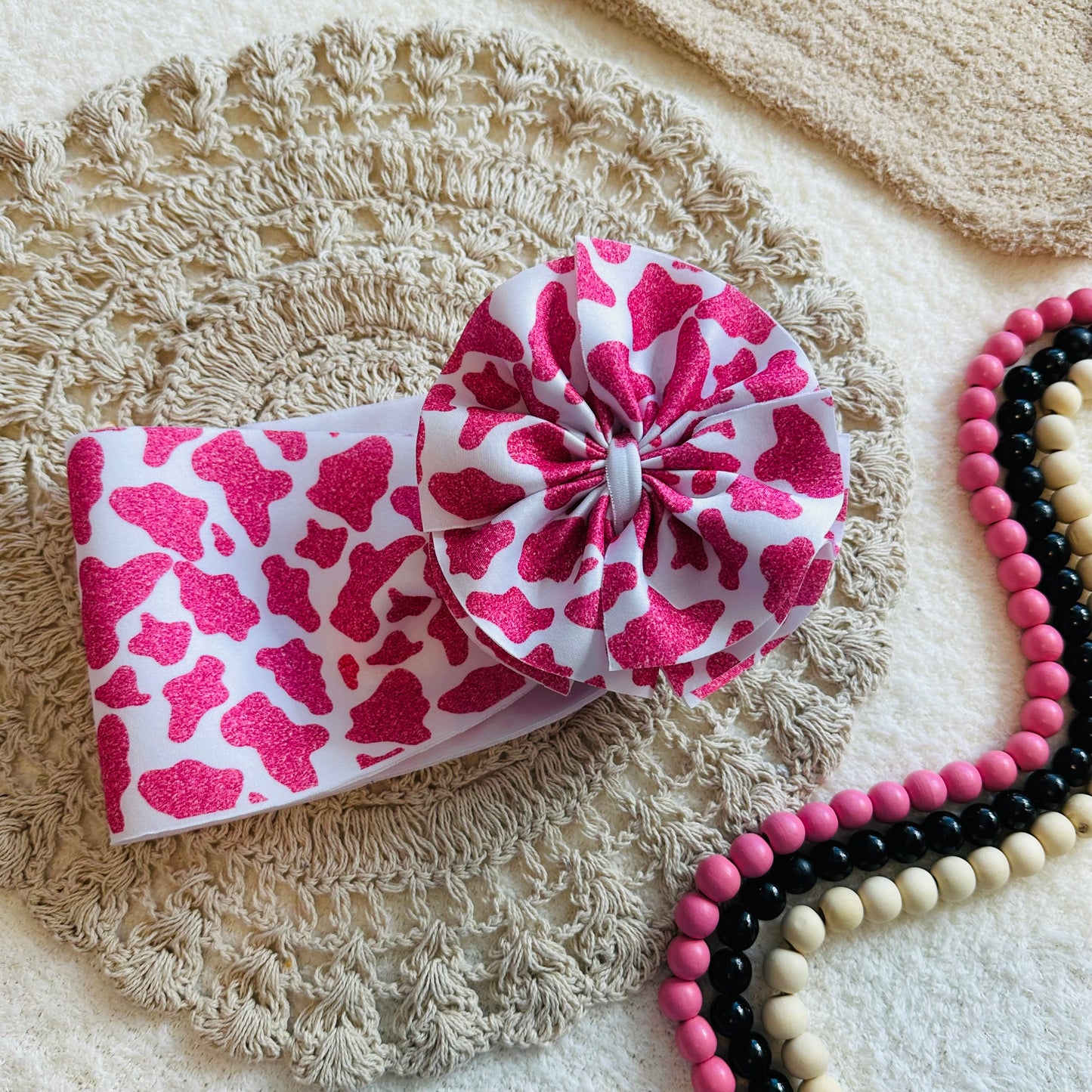 Pink Cowprint Shredded Headwrap