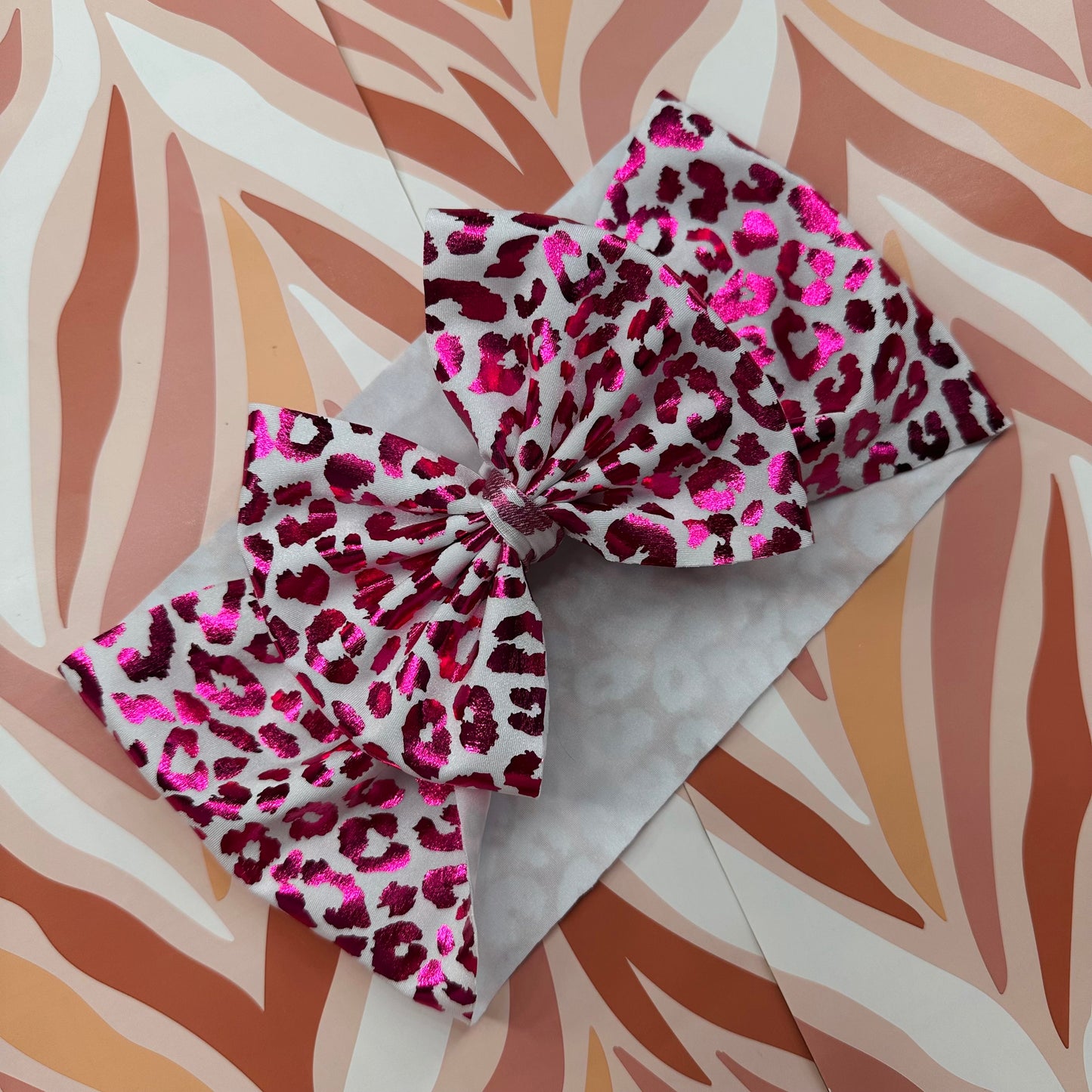 White Cheetah Big Bow Headwrap
