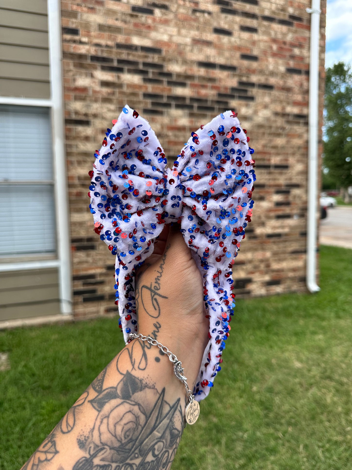 Red White and Blue Sequin Big Bow Wrap