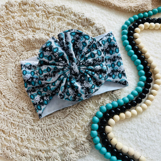 Turquoise Cowprint Shredded Headwrap