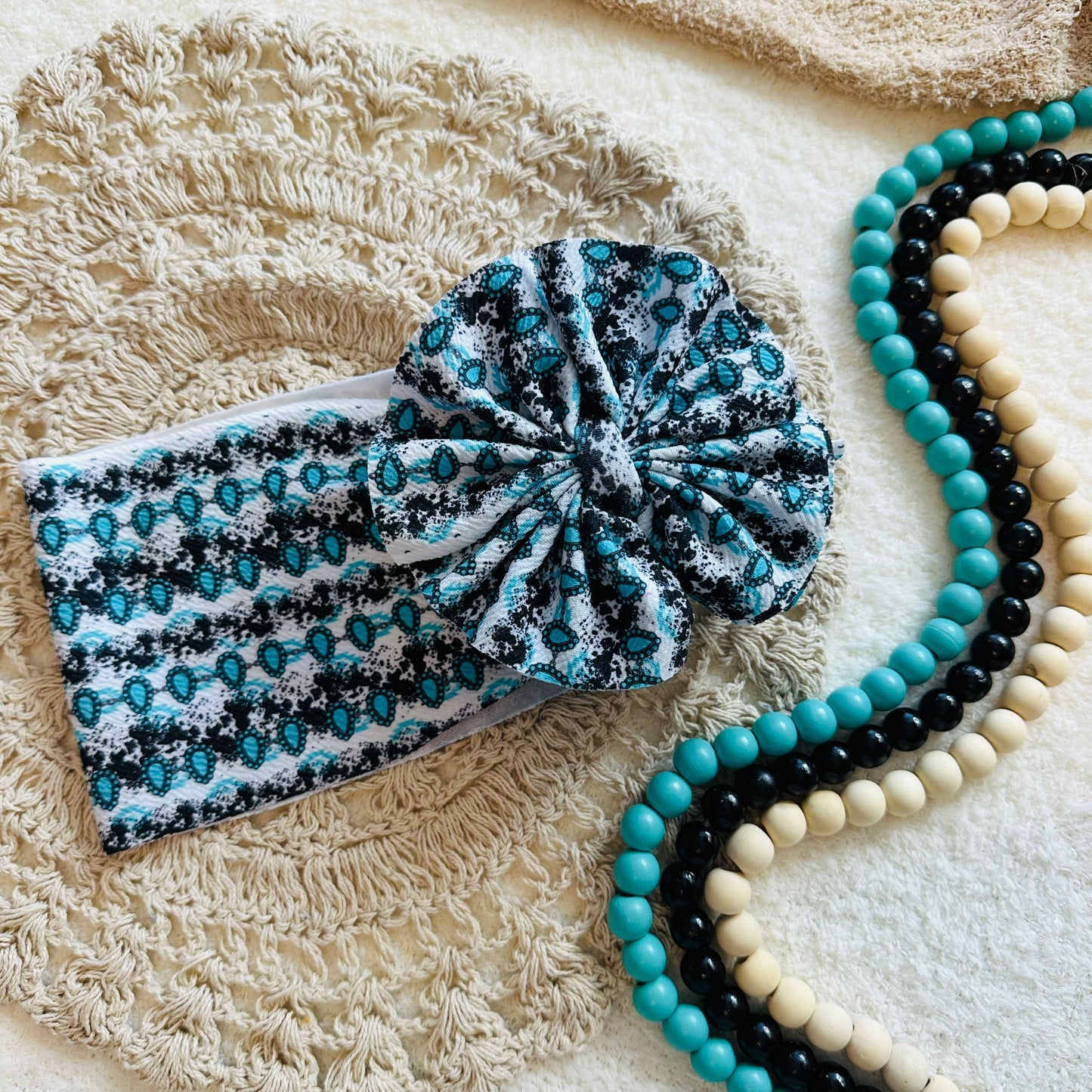 Turquoise Cowprint Shredded Headwrap
