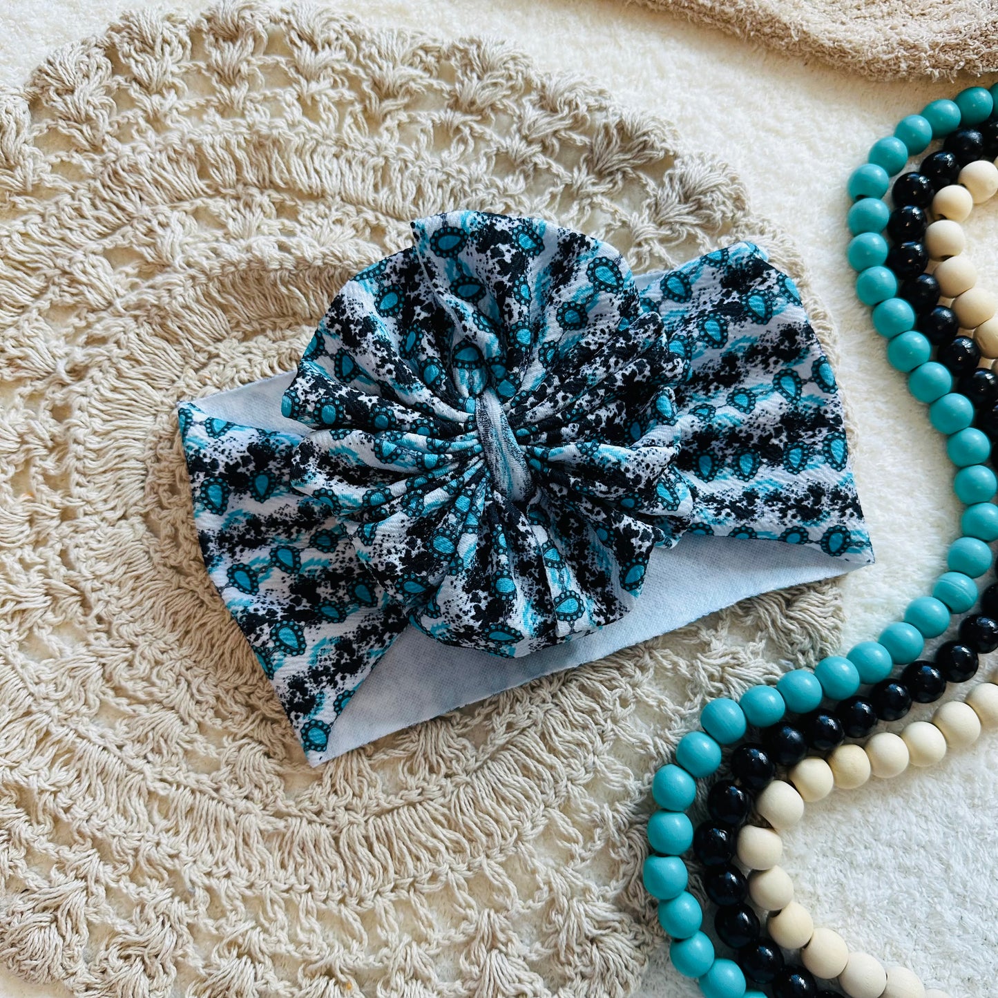 Turquoise Cowprint Messy Headwrap