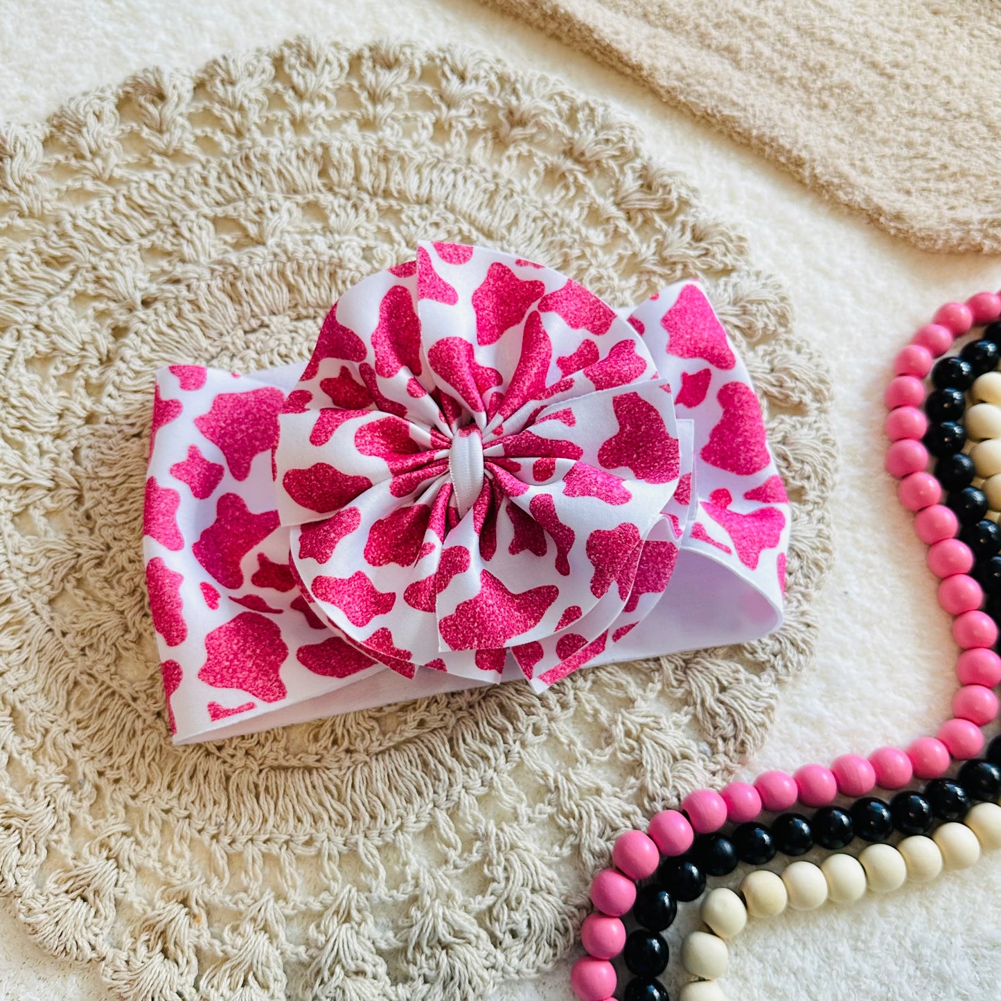 Pink Cowprint Shredded Headwrap