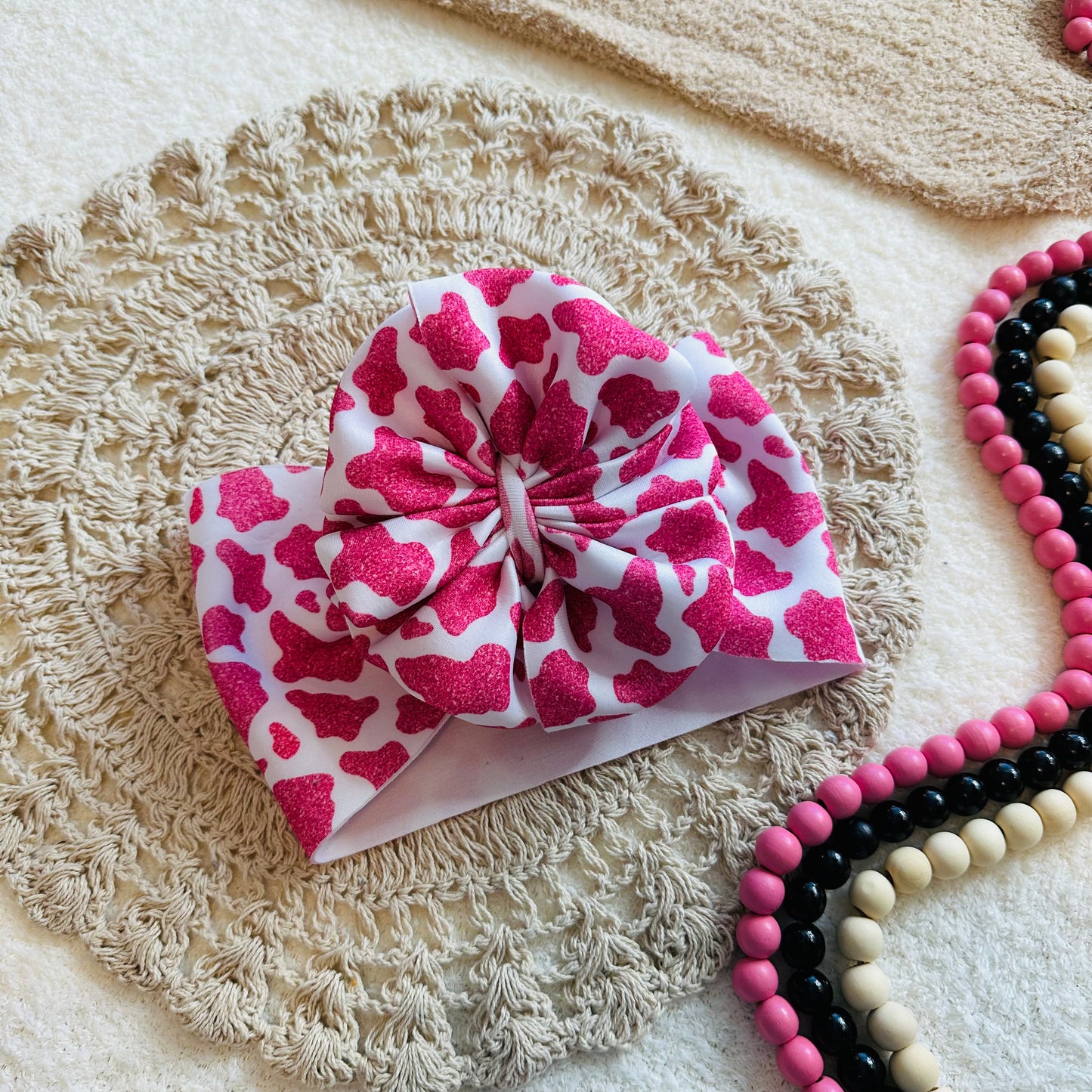 Pink Cowprint Messy Headwrap