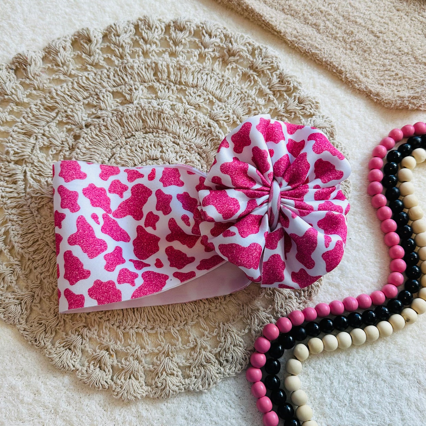 Pink Cowprint Messy Headwrap